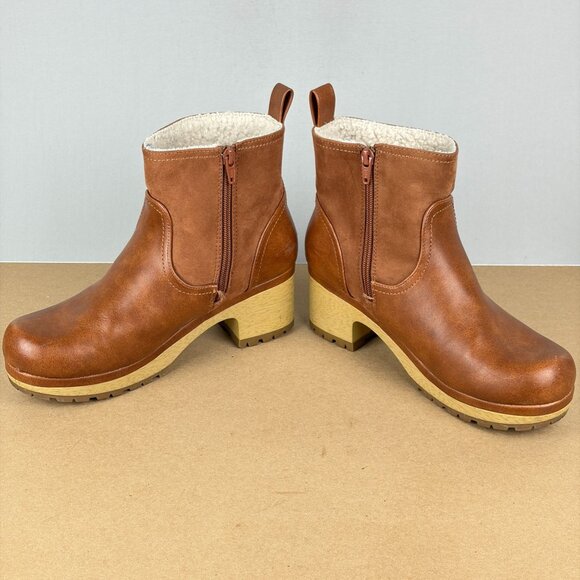 Universal Thread Maisie Clog Boots Womens 8.5 Cognac Brown Side Zip 2.5 Inch - Picture 6 of 11